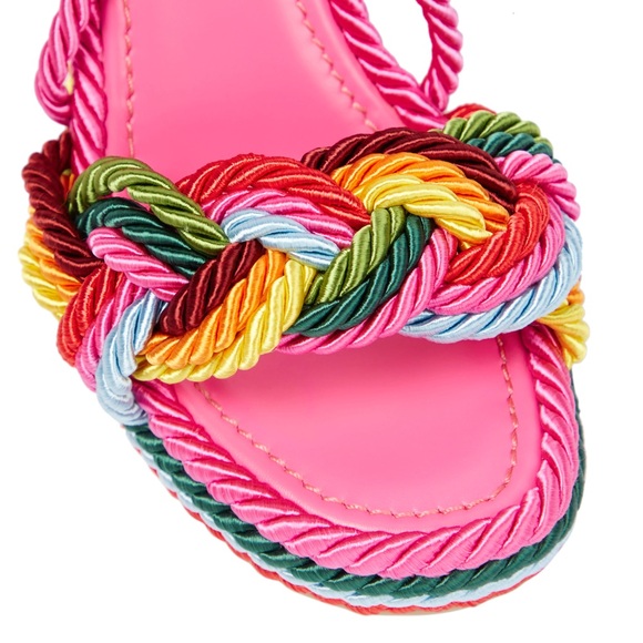 Valentino Garavani Braided Multi Color Rockstud Wedge Espadrille Sandals - Picture 2 of 10